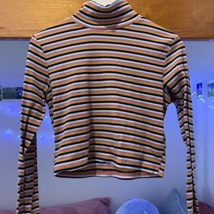 Colorful Ribbed Striped Mockneck Turtleneck